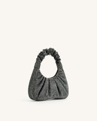 Gabbi Artificial Crystal Medium Ruched Hobo Handbag - Anthracite