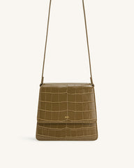 FAE Top Handle Crossbody - Dark Olive Croc
