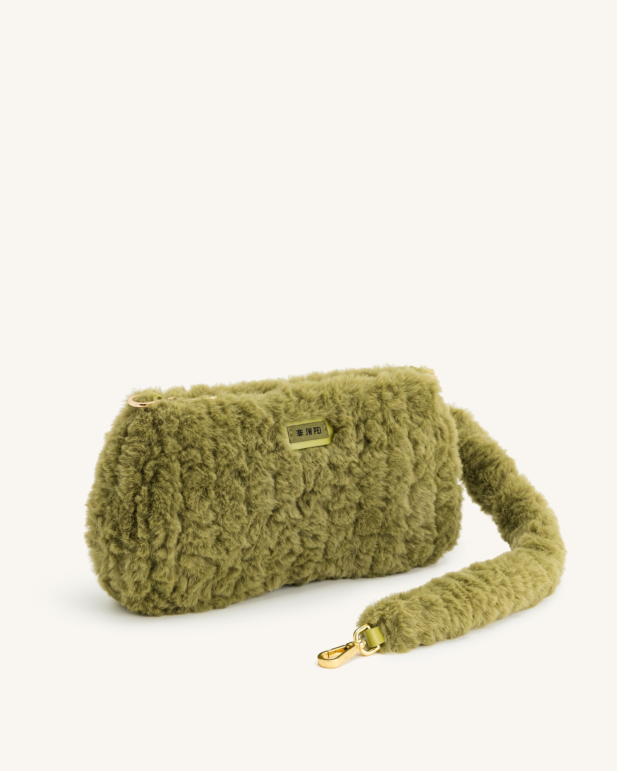 Eva Faux Fur Fabric Shoulder Bag - Pea Green