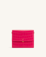 Mini Flap Crossbody - Magenta Croc