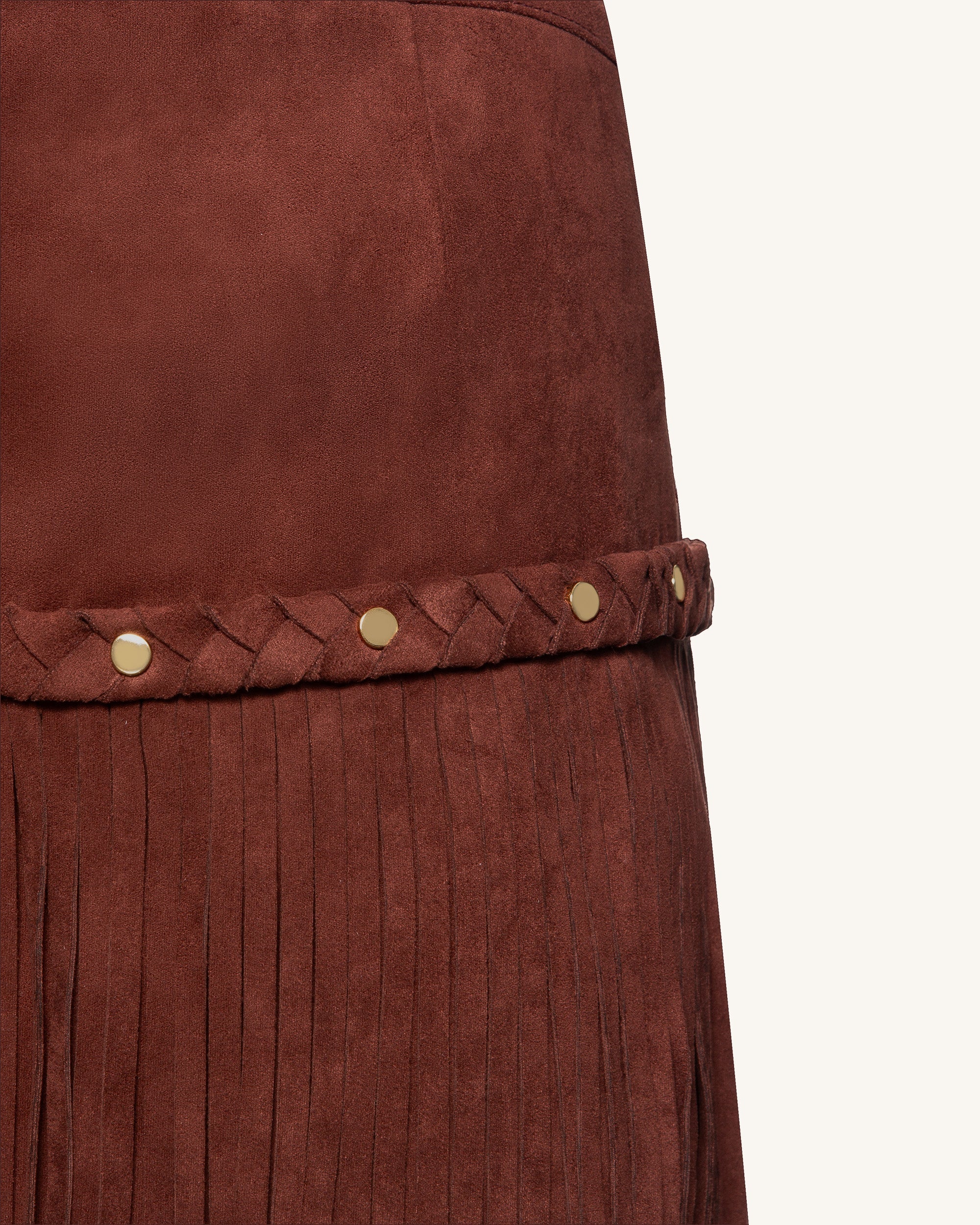 Western-Style Sueded Fringe Skirt - Burgundy