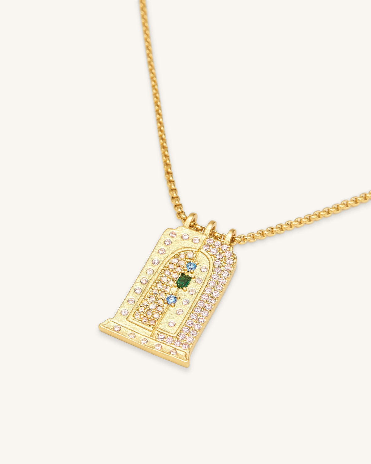 Roman Small Arch Pendant Necklace - 18ct Gold Plated & Multicolor Zircon