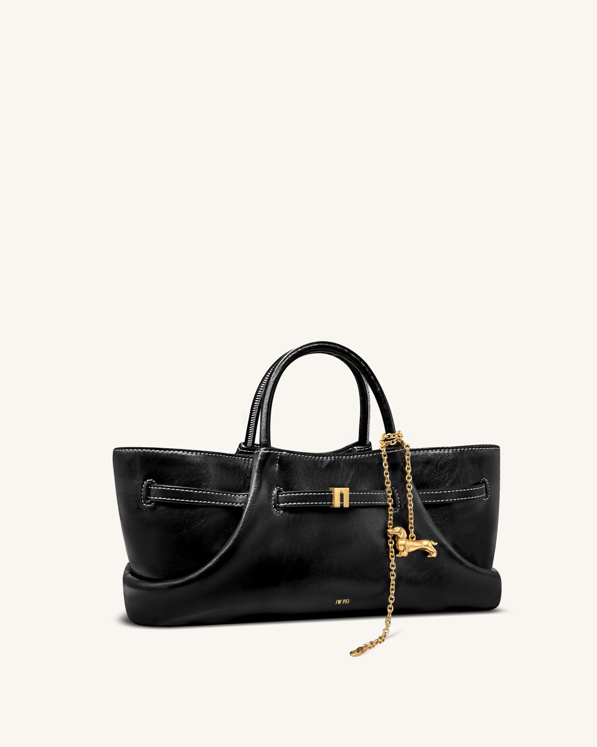 Maeve Dachshund Metal Charm Tote Bag - Black