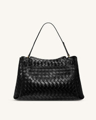 Rhea Large Woven Textured Shoulder Bag - Black
