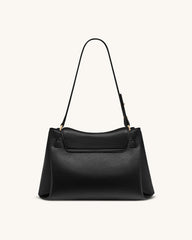 Rhea Pebbled Double Buckle Shoulder Bag - Black