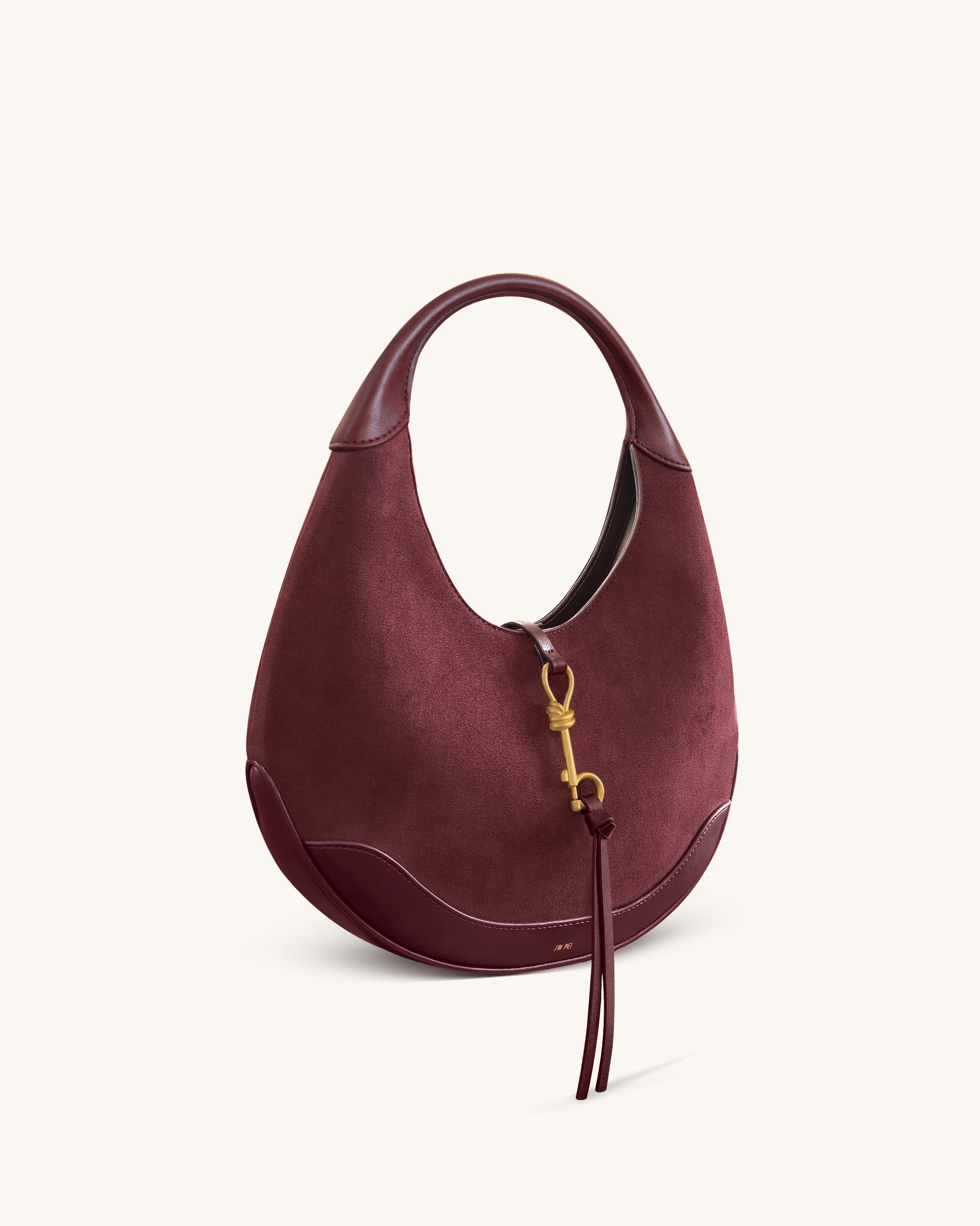 Colette Faux Suede Crescent Hobo Bag - Deep Claret