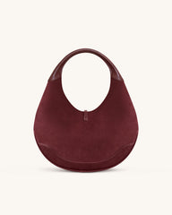 Colette Faux Suede Crescent Hobo Bag - Deep Claret