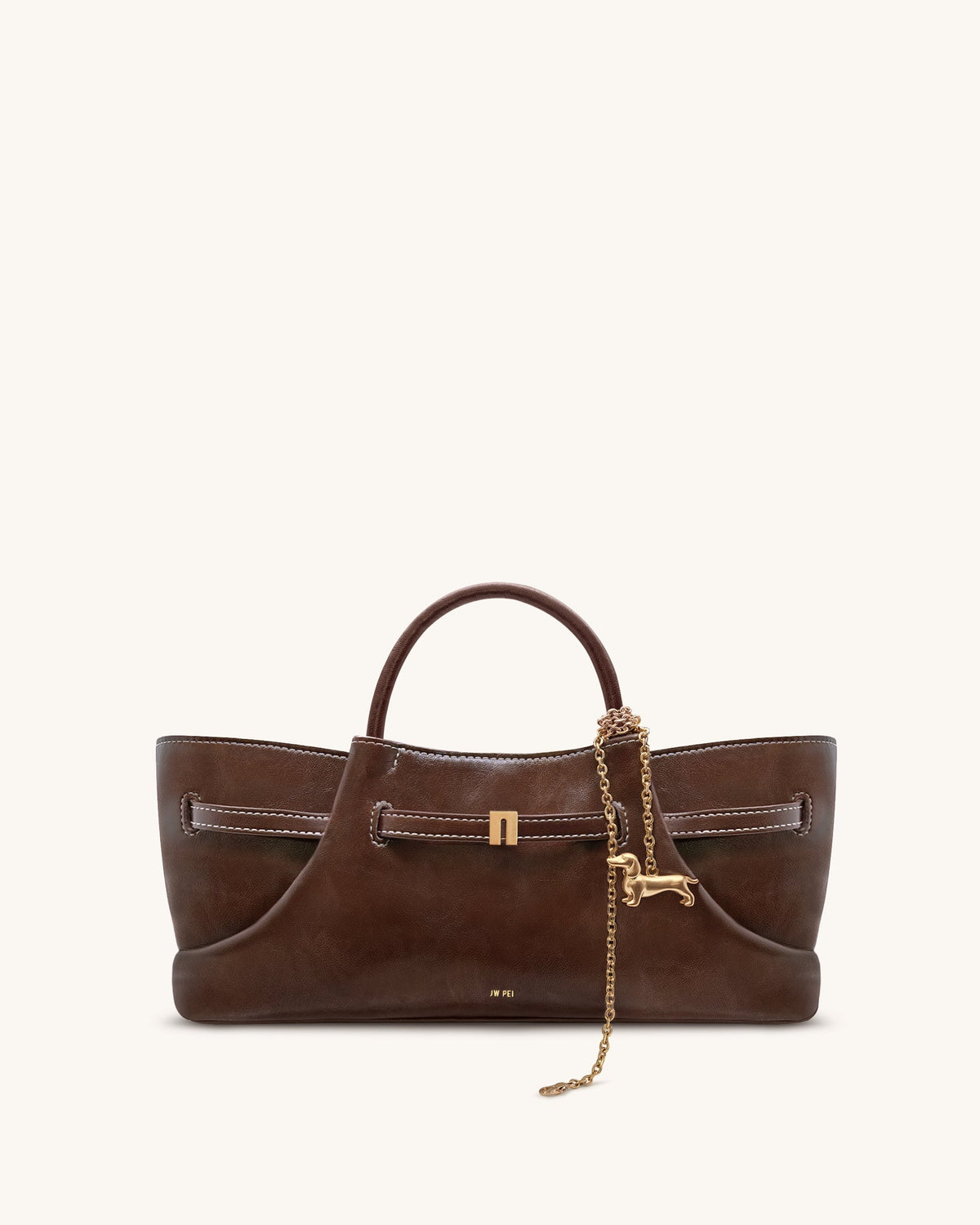 Maeve Dachshund Metal Charm Tote Bag - Dark Brown