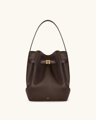 Clara Lock Accent Bucket Shoulder Bag - Mocha Brown