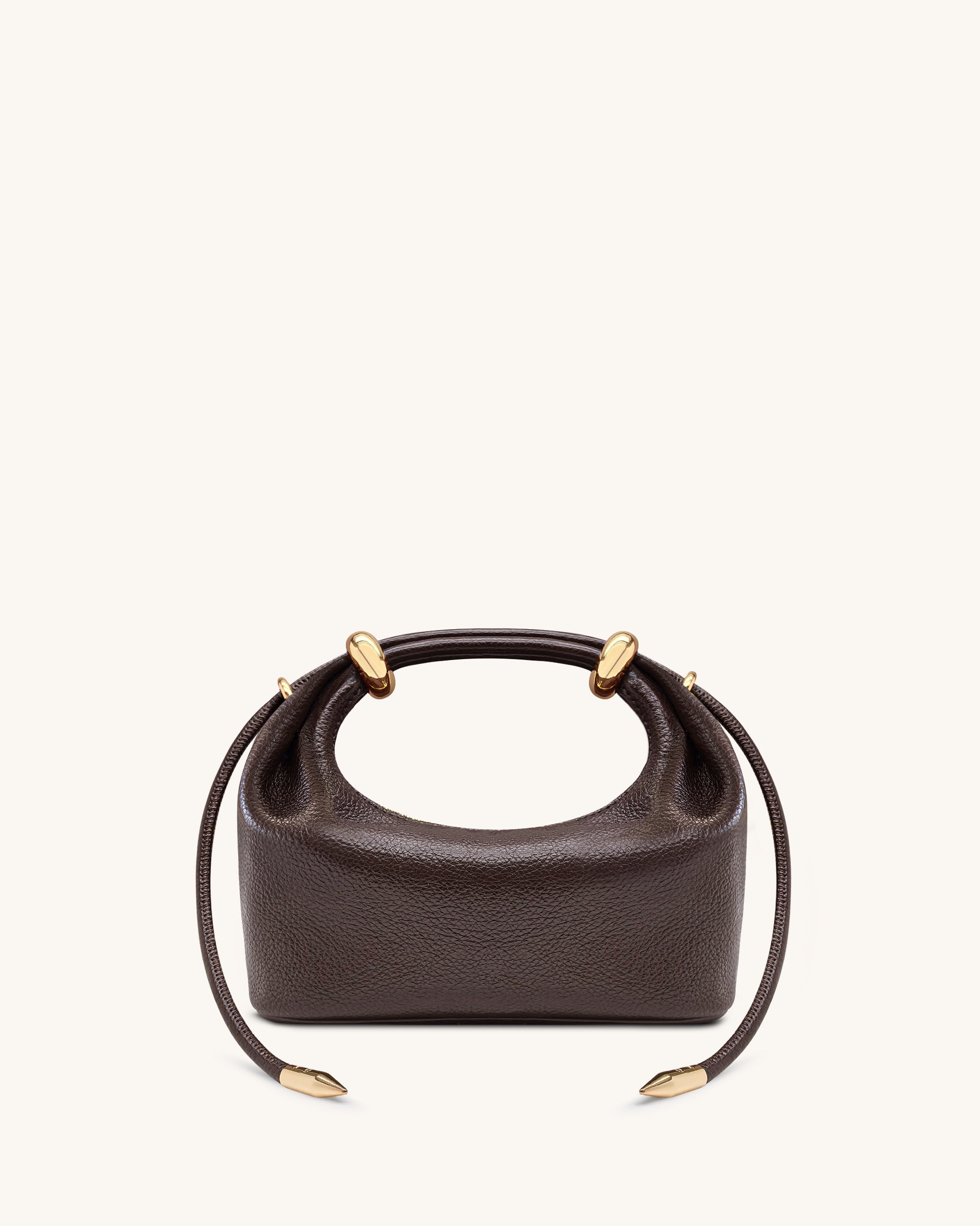 Ellie Metal Ring Embellished Top Handle Bag - Dark Brown