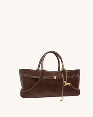 Maeve Dachshund Metal Charm Tote Bag - Dark Brown