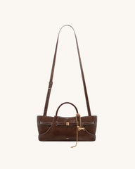 Maeve Dachshund Metal Charm Tote Bag - Dark Brown